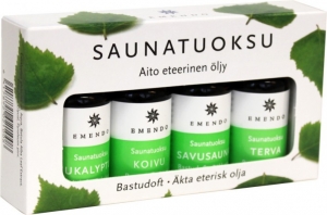 Emendo Saunatuoksu Saunaöl-Set Eukalyptus, Birke, Rauchsauna und Teer, 4x 10 ml